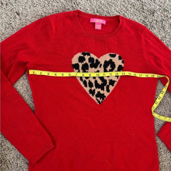 Catherine Melandrino Cashmere Crew Neck Sweater with Leopard Print Heart Large - Picture 3 of 5
